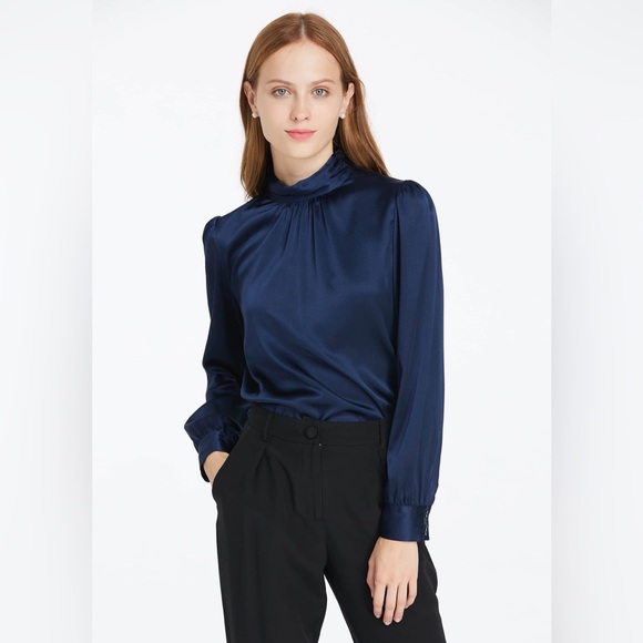 100% Silk Navy Blue Lilysilk Blouse - Picture 8 of 12